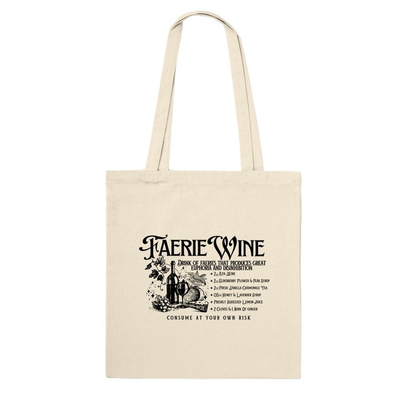 Faerie Wine Vintage Recipe Classic Bookish Tote Bag Fae Wine Fantasy Medieval Wine Merchandise Eco Friendly Compostable image 2