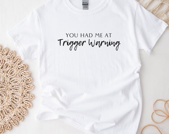 Bookish Trope Trigger Warning Avid Reader Book Lover Gift Romance Fantasy Reader White Unisex Oversized Crewneck T-shirt