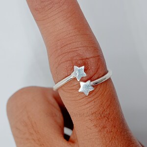 Solid 2mm Plain Round Ring, Double Star Ring, Star Ring, Adjustable Wrap Ring, Split Ring, 925Sterling Silver Ring, Gift For Her, Women Ring