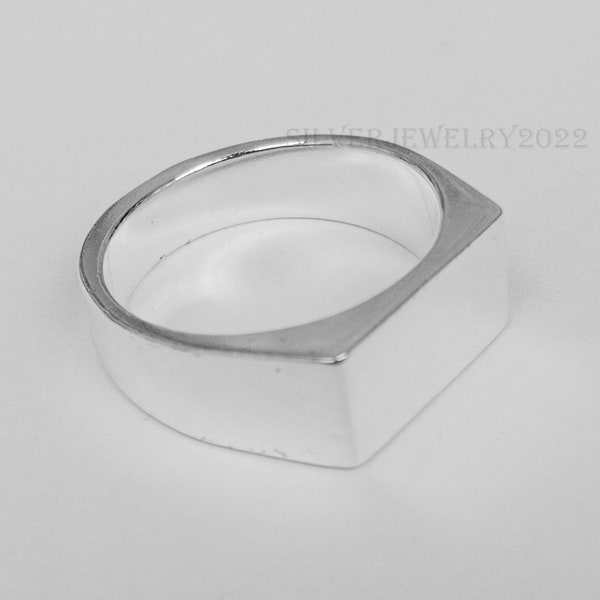 Bague carrée, bague rectangle, chevalière en argent sterling massif 925, bande chunky lourde en argent, bande simple simple, bague Morden, taille de bague pour homme