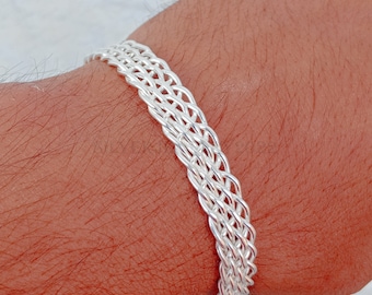 925 Sterling Silver Cuff Bracelets, Handmade Mesh Bracelets, Braided Bracelets, Chunky Cuff Bracelets, Mens and Women Stacking Bracelets