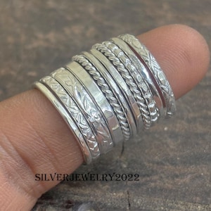 Set of 7 Designer Statement Minimalist Band Ring, 925 Sterling Silver Mens And Women Chunky Band Rings