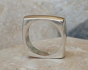 Square Band Ring. Sterling Silver Square Ring. Silver Geometric Ring. 925 Sterling Silver Ring. Silver Square Band Ring. Women's Band Ring