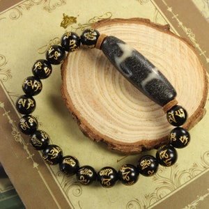 Tibetischer Lotus Fünf Fledermäuse ODER Helfer / Aristokrat / Großer Mann One Stripe Dzi Bead Bracelet