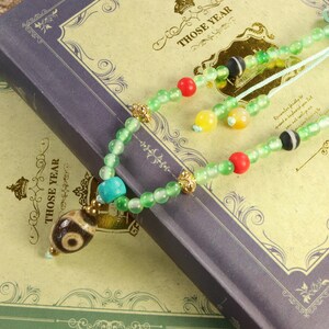 Tibetan Two Eye One Strip Amulet Dzi Bead Necklace / Bracelet