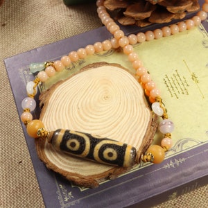 Tibetan Six Eye One Strip Amulet Dzi Bead Necklace