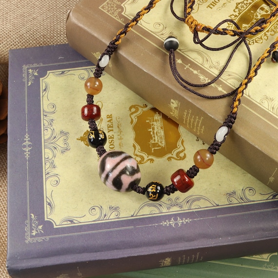 Tibetan Double Tiger Tooth Dzi Bead Necklace