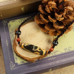 Tibetan Three Lotus Amulet Dzi Bead Necklace