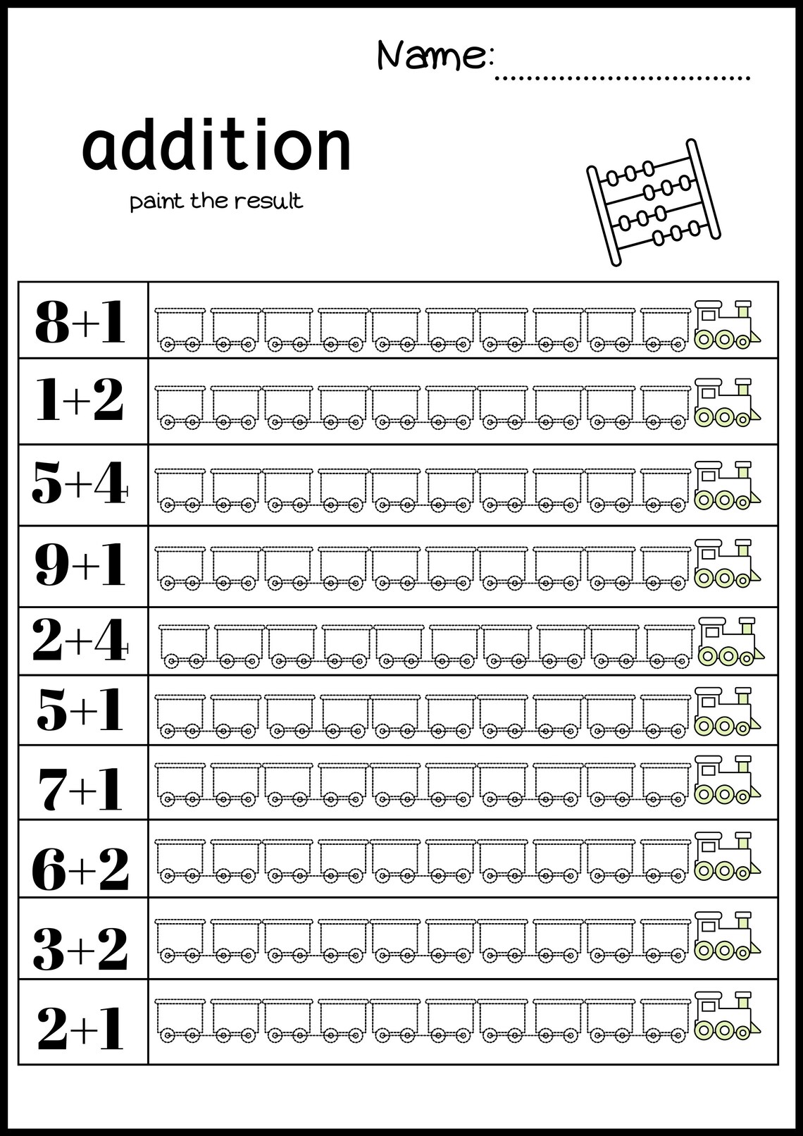 10 Pages Addition Printable Mats /digital Home Work/coloring Train ...
