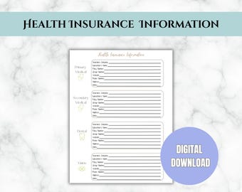 Health Insurance Printable, PDF Medical Record, Digital Download Health Record, Insurance Policy Tracker, Health Information Tracker