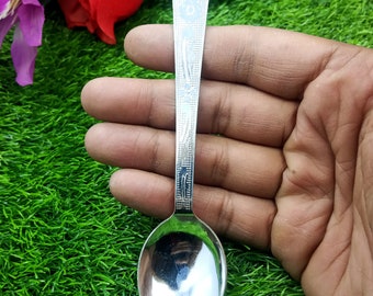 Silver Handmade Spoons, Silverware Round Soup Spoons, Engraved Silver Baby Spoon, Keepsake New Born Baby Shower Gift