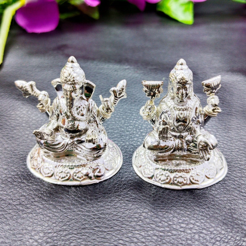 925 Silver Ganesh Laxmi Idols, Hindu Goddess Laxmi Ganesh Statue