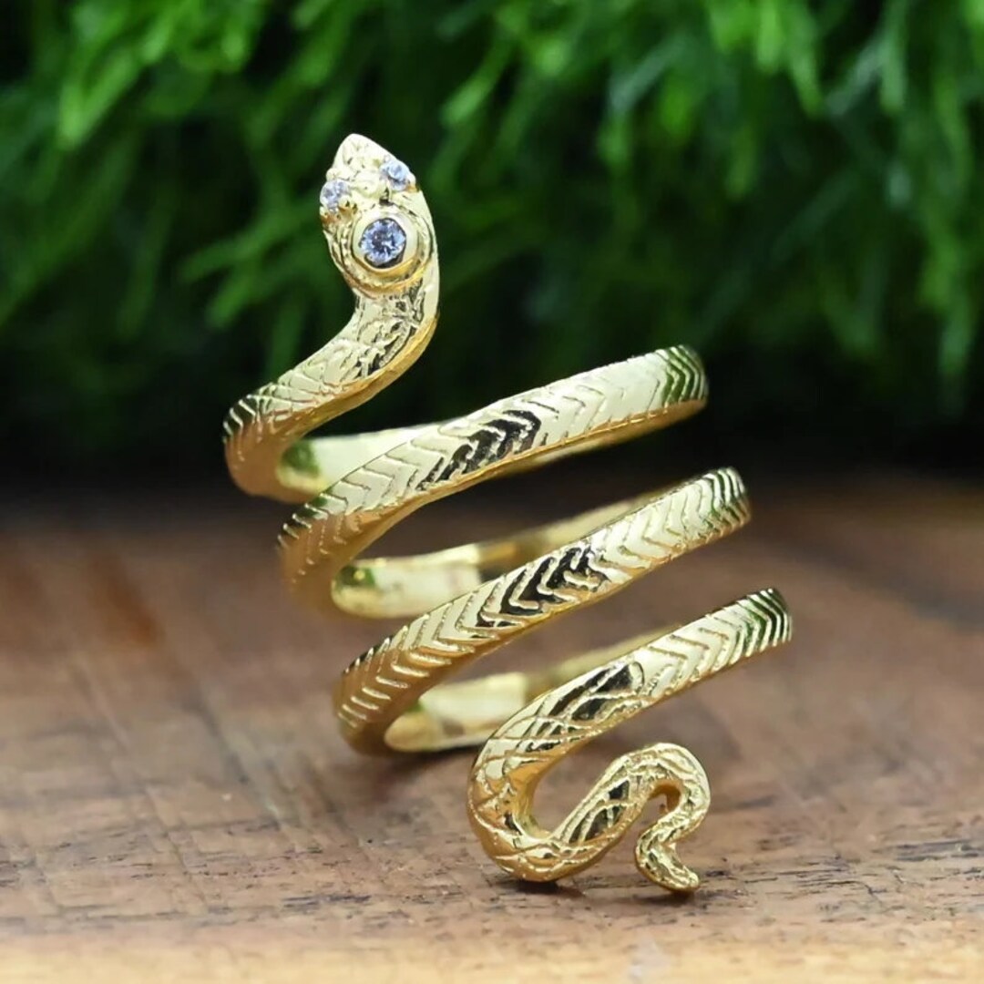 Adjustable Snake Ring, Gold Coiled Snake Ring, Snake Coiled, Open
