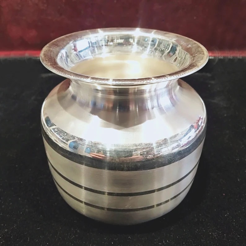 Silver Aluminium Pooja Lota | Handicraft Lota | Silver Lota For Puja | Water Storage Lota/Kalash/Chambu/Tumbler For Pooja/Pongal/Sankranti Puja /Wedding/Marriage/Karvachauth (Small)Puja Articles