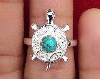 Sea Turtle Ring, 925 Sterling Silver Tortoise Ring, Turquoise Gemstone Ring, Good Luck Ring, Birthday Gift Ring, Turtle Jewelry