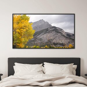 Alberta Landscape Panorama Digital Print, Banff Photography Download, Cascade Mountain, Panoramic Wall Art Printable