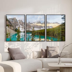 Moraine Lake Printable 3 Piece Wall Art, Digital Banff Photography Print, Mountain Triptych Download