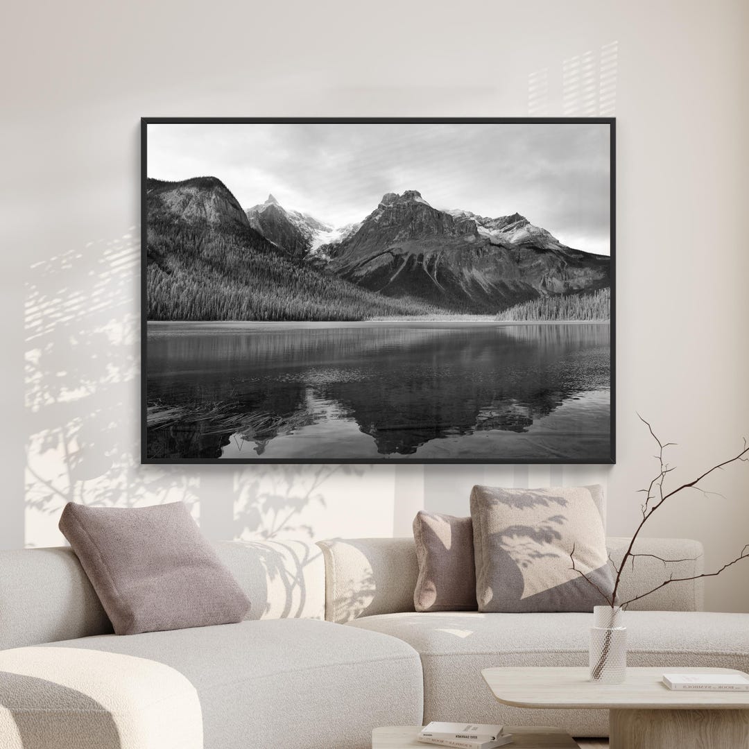 Black & White Mountain Photo, Printable Landscape Wall Art, Emerald ...