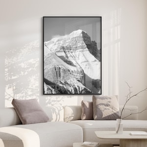 Rundle Mountain Digital Print, Printable Canmore Black & White Landscape, Download Mountain Wall Art