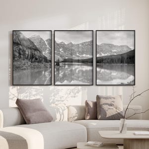 Moraine Lake 3 Piece Printable, Black & White Landscape, Set of 3 Prints, Banff National Park, Rustic Mountain Wall Art, Digital Download