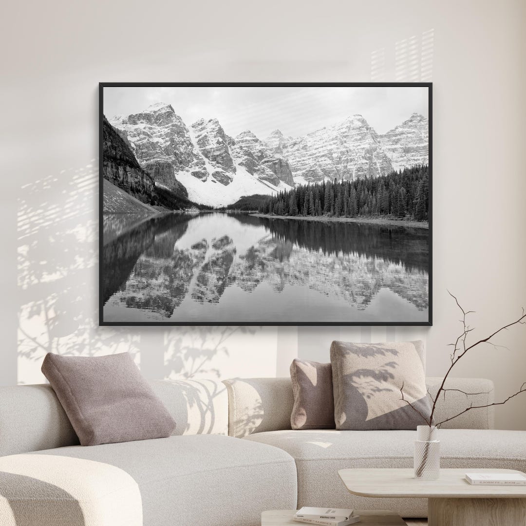 Moraine Lake Digital Print, Black & White Photography, Banff Mountain ...
