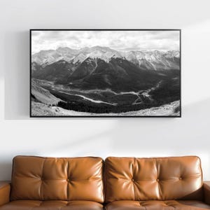 Printable Canada Mountain Panorama, Black & White Photography Wall Art, Long Landscape Panoramic Digital Print