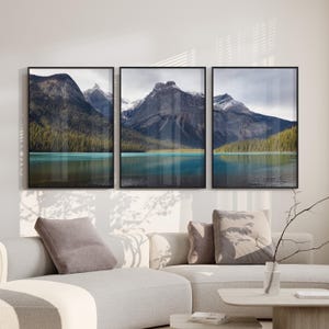 Emerald Lake 3 Piece Wall Art, British Columbia Landscape, National Park Set of 3, Canadian Rockies, Printable Rustic Mountain Triptych
