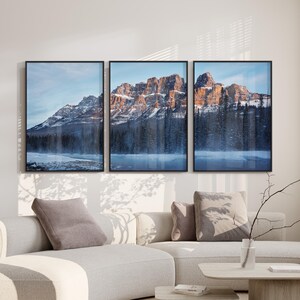 Castle Mountain Printable 3 Piece Wall Art, Winter Photography, Banff National Park Set of 3, Landscape Triptych Download