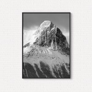 Canmore Mountain Print, Ha Ling Peak, Black and White Photography (Digital Download)