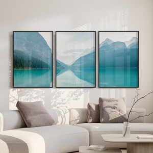 Lake Louise 3 Piece Digital Download, Printable Lake Louise Wall Art, Banff Landscape Photography Triptych