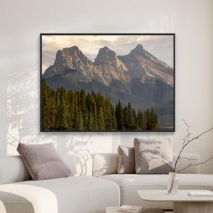 Three Sisters Mountain Digital Print, Canmore Alberta Canada, Landscape Photography Download, Printable Rustic Wall Art