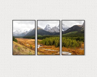 Printable 3 Piece Mountain Landscape, Canada Wall Art, Autumn Photography, Nature Triptych Digital Print
