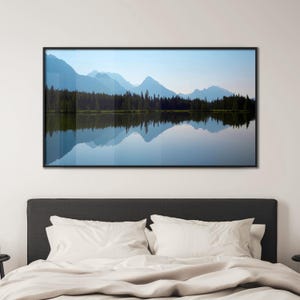 Arte mural panorámico con reflejos de montaña, fotografía de paisaje imprimible, impresión digital de las Montañas Rocosas Canadienses