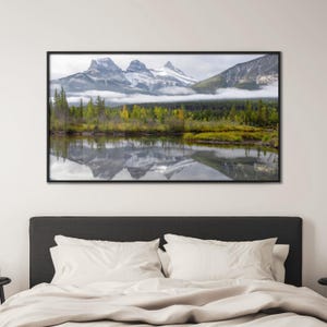 Three Sisters Mountain Panorama Digital Print, Download Canmore Landscape, Printable Panoramic Wall Art