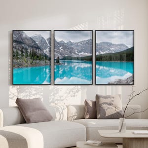 Moraine Lake 3 Piece Digital Print, Banff Alberta, Mountain Landscape Download, Set of 3 Printable Wall Art, Printable Triptych