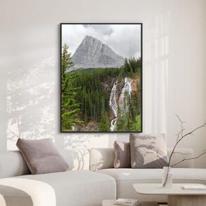 Mountain Waterfall Digital Print, Alberta Landscape Photography Download, Printable Rustic Home Décor, Ha Ling Peak Canmore, Nature Wall Art