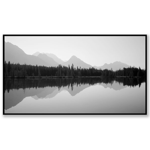 Impression numérique panoramique noir et blanc, téléchargement de photographies de paysage, art mural montagne imprimable
