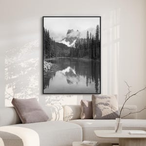 Emerald Lake Black & White Digital Print, Download Canadian Landscape Photography, Printable Mountain Wall Art