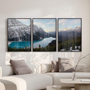 Printable 3 Piece Photography, Peyto Lake Canada, Triptych Landscape Digital Print, Mountain Set of 3 Download