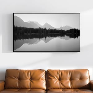 Black & White Panorama Digital Print, Mountain Print, Nature Photography, Kananaskis Country, Printable Panoramic Wall Art