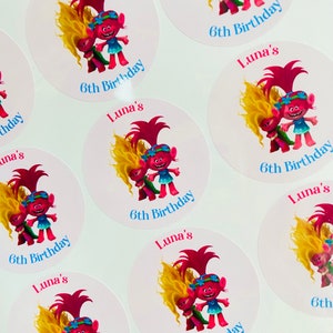 Stickers festifs personnalisés Poppy Viva des trolls Stickers cotillons sucrés Anniversaire des trolls Soirée à thème Trolls image 7