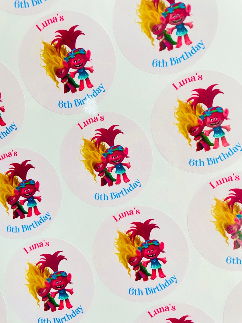 Stickers festifs personnalisés Poppy Viva des trolls Stickers cotillons sucrés Anniversaire des trolls Soirée à thème Trolls image 7