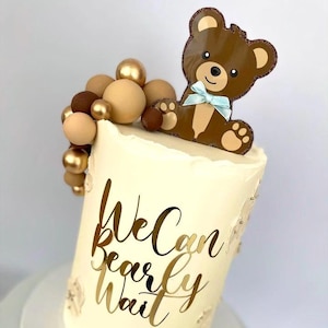 We Can Bearly Wait Cake Topper Charm and Teddy Bear, New Baby, Baby Shower Cake Topper, Baby Bear Cake, Gender Reveal Cake Charm