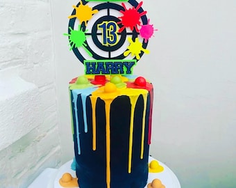 Paintball Theme 3D Glitter Cake Topper, Paintballing Birthday Cake Topper
