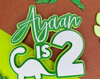 Dinosaur Theme Glitter Birthday Cake Topper Set | Dinosaur Theme Birthday