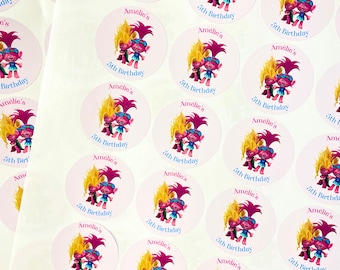 Trolls Poppy Viva Personalised Party Stickers | Sweet Cone Party Favour Stickers | Trolls Birthday | Trolls Theme Party
