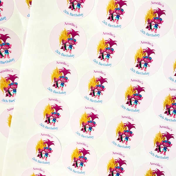 Trolls Poppy Viva Personalised Party Stickers | Sweet Cone Party Favour Stickers | Trolls Birthday | Trolls Theme Party