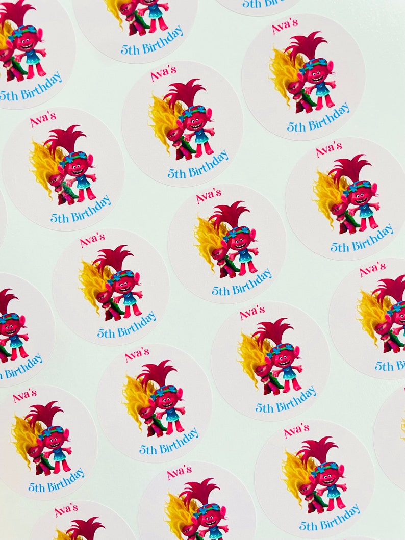 Stickers festifs personnalisés Poppy Viva des trolls Stickers cotillons sucrés Anniversaire des trolls Soirée à thème Trolls image 8