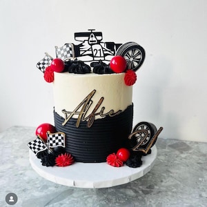 Racing Car Black and Gold Glitter Cake Topper Set