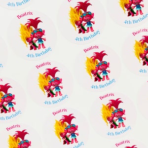 Stickers festifs personnalisés Poppy Viva des trolls Stickers cotillons sucrés Anniversaire des trolls Soirée à thème Trolls image 4